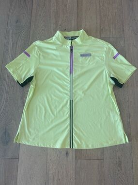 Jamie Sadock Neon Yellow Golf Polo with Purple Trim